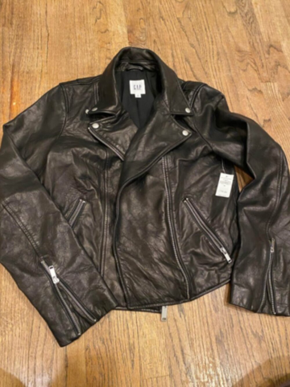 GAP Black Leather Moto Jacket NWT Size Medium $248 Retail - Picture 3 of 8